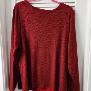 J. Jill Red and Black Chevron Long Sleeve Tee